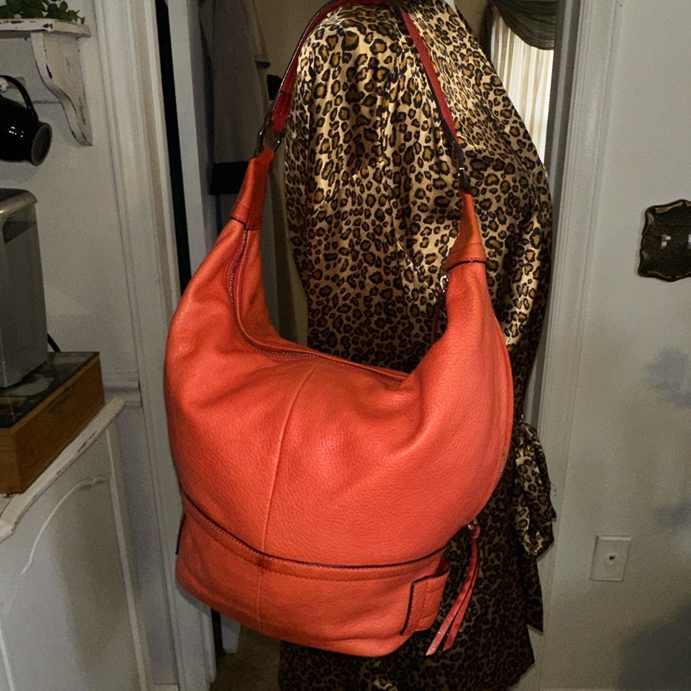 b. makowsky Orange Leather Hobo Shoulder Bag